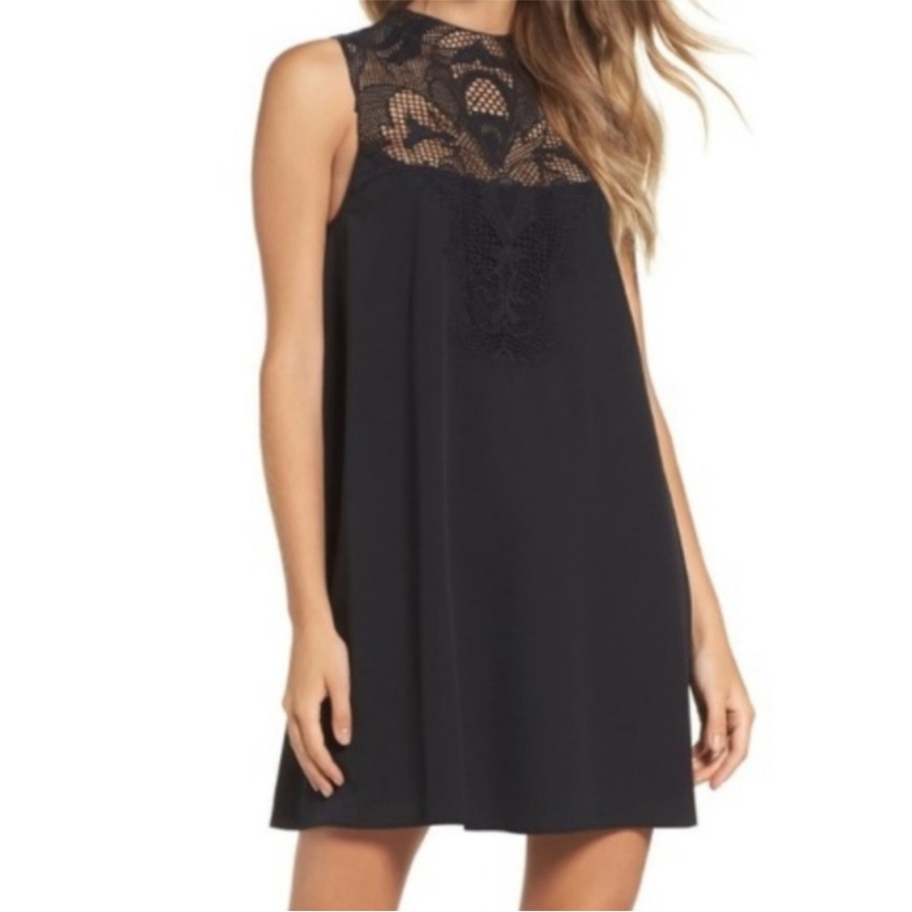 NWT Chelsea28 Black Sheath Mini Dress Mock Neck Sleeveless